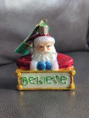 NWT 'Believe' Old World Christmas Glass Santa Ornament - Red, Gold, Green
